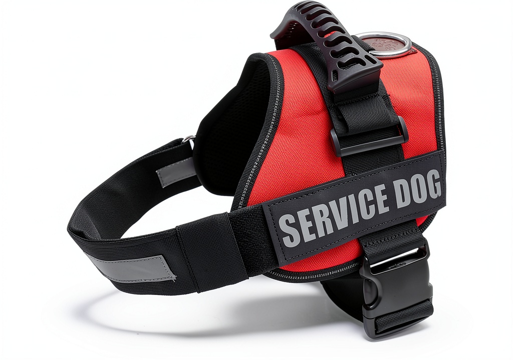ALBCORP service dog vest showing reflective trim and adjustable straps