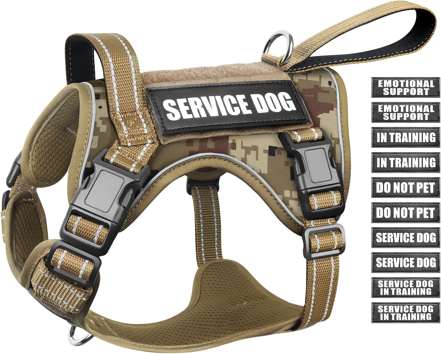 WINSEE tactical dog harness in Desert Camo color on a dog during a walk