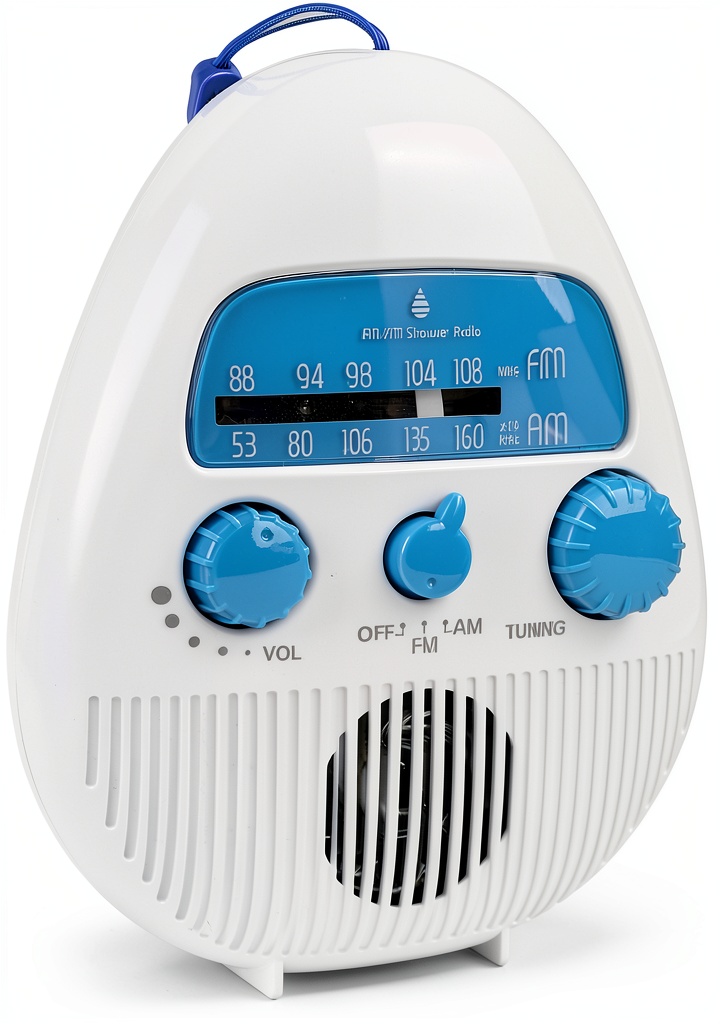 Zunate Portable Shower Radio ABS material installed on a tiled bathroom shelf