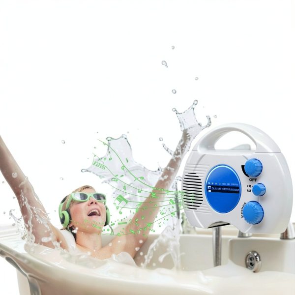 Portable Shower Radio Pilarmuture Blue White Waterproof AM FM-3