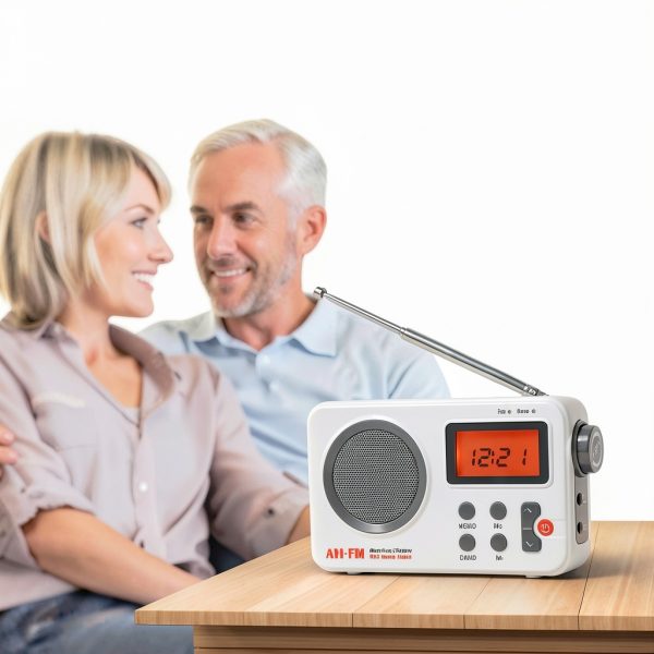 EMVANV Portable Shower Radio White 2.4inch HD LCD Display with-6