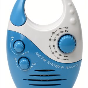 Herxsin Waterproof Shower Radio White Blue Portable AM/FM Top Handle-0