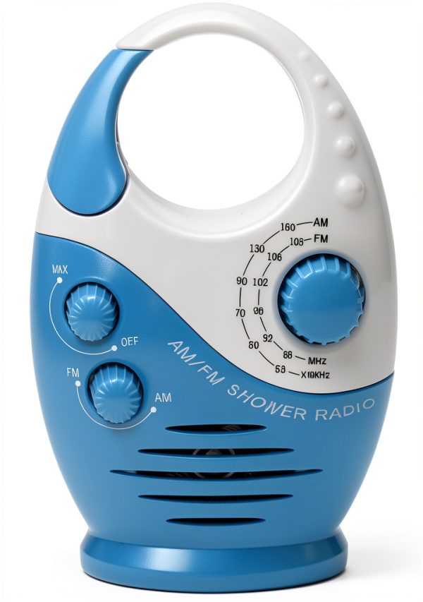 Herxsin Waterproof Shower Radio White Blue Portable AM/FM Top Handle-0