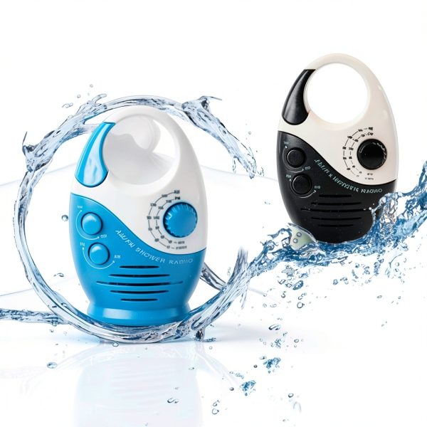 Herxsin Waterproof Shower Radio White Blue Portable AM/FM Top Handle-3