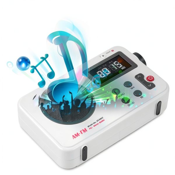 EMVANV Portable Shower Radio White 2.4inch HD LCD Display with-8