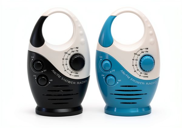 Herxsin Waterproof Shower Radio White Blue Portable AM/FM Top Handle-5