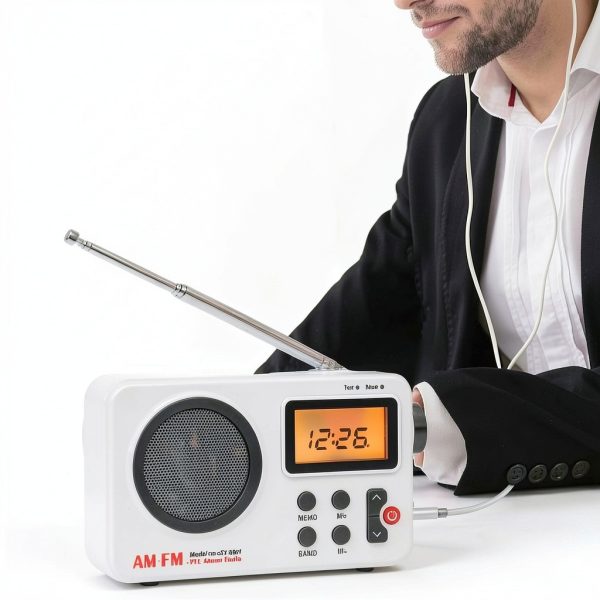 EMVANV Portable Shower Radio White 2.4inch HD LCD Display with-5