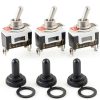 Twidec/3Pcs Heavy Duty Rocker One-Side Momentary Toggle Switch 16A 250V AC SPST 2 Position 2 Pin (ON)-Off Switch with Metal Bat Waterproof Boot Cap Cover KL-B112MZ-0