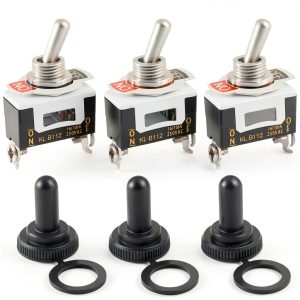 Twidec/3Pcs Heavy Duty Rocker One-Side Momentary Toggle Switch 16A 250V AC SPST 2 Position 2 Pin (ON)-Off Switch with Metal Bat Waterproof Boot Cap Cover KL-B112MZ-0