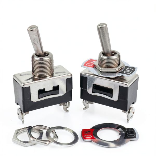 Twidec/3Pcs Heavy Duty Rocker One-Side Momentary Toggle Switch 16A 250V AC SPST 2 Position 2 Pin (ON)-Off Switch with Metal Bat Waterproof Boot Cap Cover KL-B112MZ-3